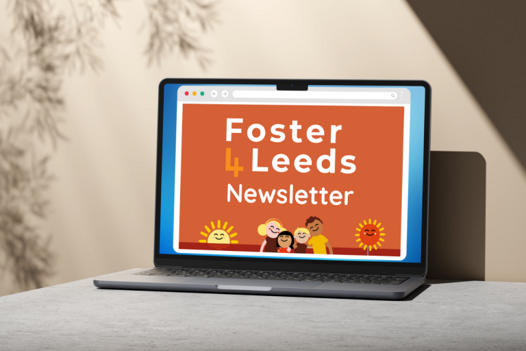 A computer with the words "Foster4Leeds newsletter" on its screen.